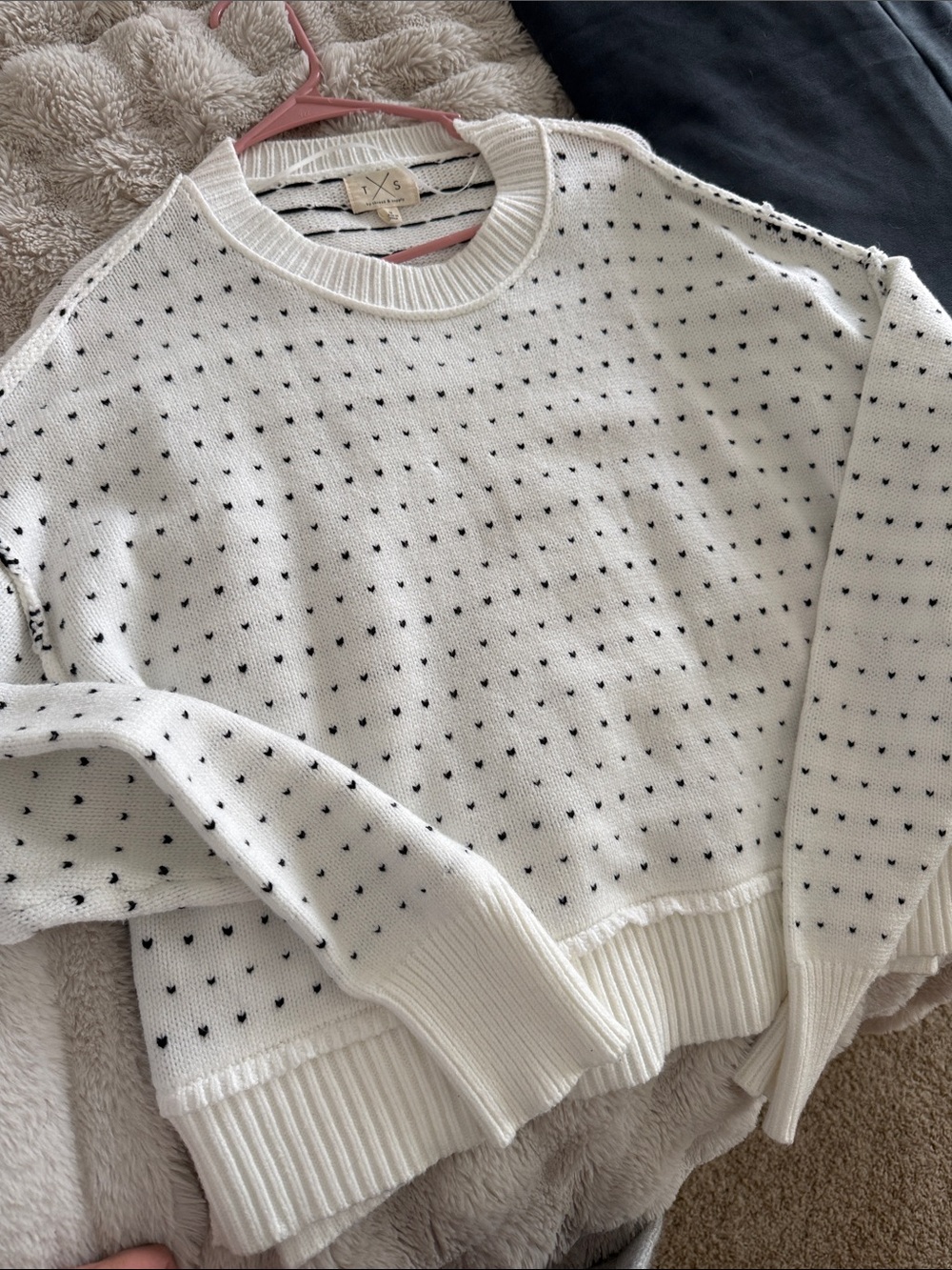 Polka Dot Crewneck Sweater - White with Black Dots medium